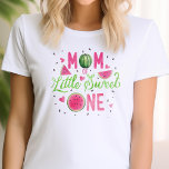 pink Watermelon fruit 1st birthday, mom's T-Shirt<br><div class="desc">Celebrate your baby girl's first birthday in style with PIxeliaDesigns' "Watermelon Summer 1st Birthday Mom's T-Shirt." Adorned with a vibrant watercolor pink melon design and accented by lime green whimsical calligraphy, this t-shirt is a perfect choice for moms looking to add a splash of summer to the special day. Tailored...</div>