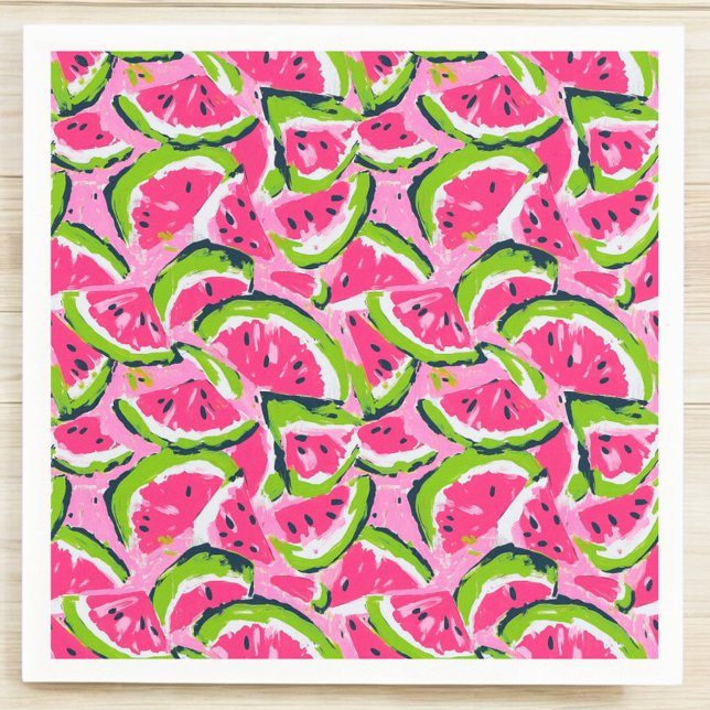Pink Watermelon Fruit Slices Pattern Preppy Napkin (Creator Uploaded)