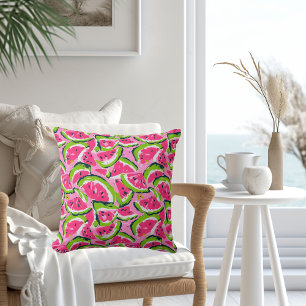 Pink Watermelon Fruit Slices Pattern Preppy Throw Pillow