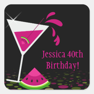 Pink Watermelon Martini Birthday Party Sticker