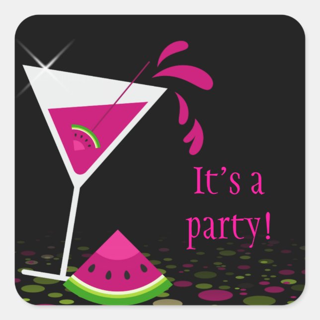 Pink Watermelon Martini Cocktail Party Sticker (Front)