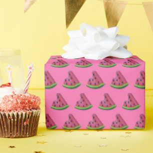 Pink Watermelon Melon Wedge Fruit Print Picnic Wrapping Paper