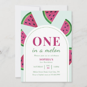 Pink Watermelon One In A Melon Photo Birthday   Invitation