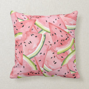 Pink Watermelon Slices Pattern Throw Pillow