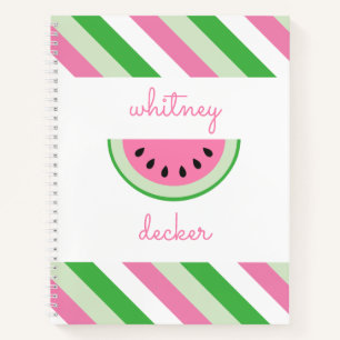 Pink Watermelon Stripes Personalized Notebook