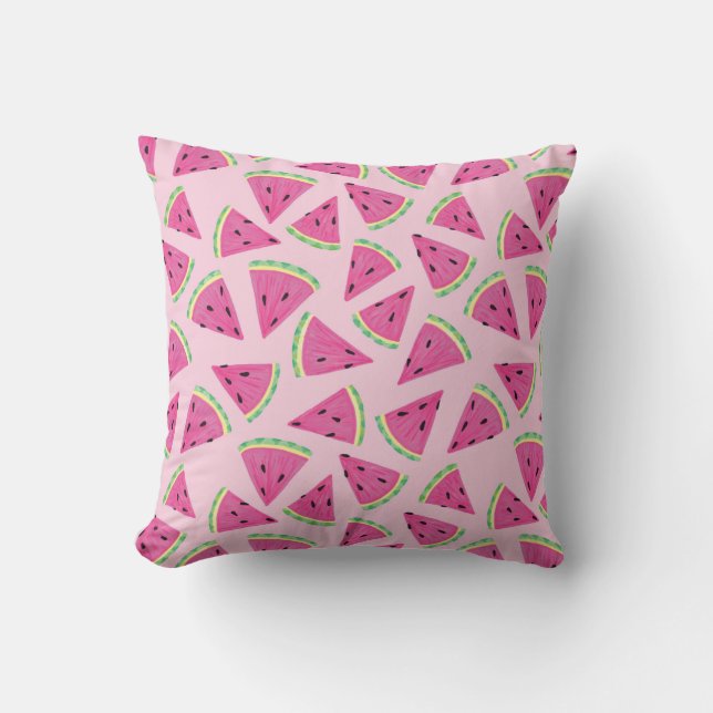 Pink Watermelon Summer Fruit Pattern Throw Pillow (Front)