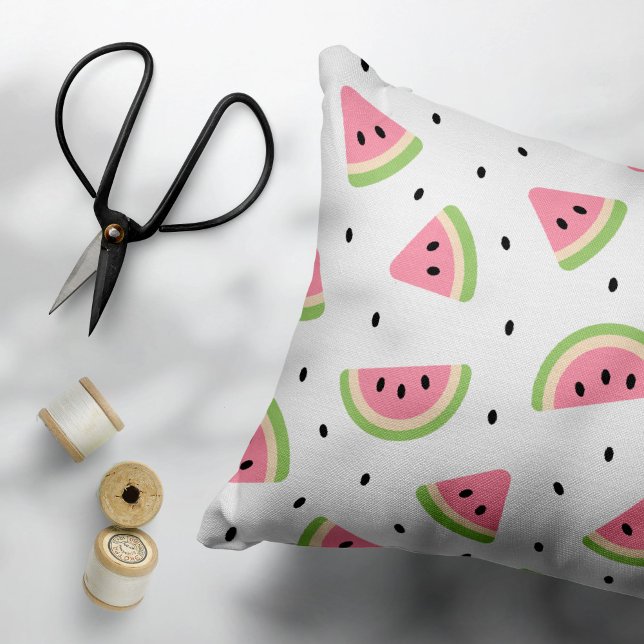 Pink Watermelons, Watermelon Seeds, Summer Pattern Accent Pillow (Creator Uploaded)