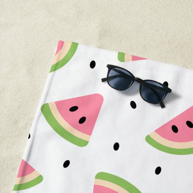 Pink Watermelons, Watermelon Seeds, Summer Pattern Beach Towel (In Situ)