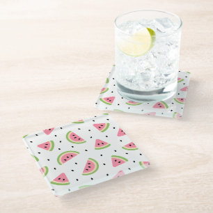 Pink Watermelons, Watermelon Seeds, Summer Pattern Glass Coaster