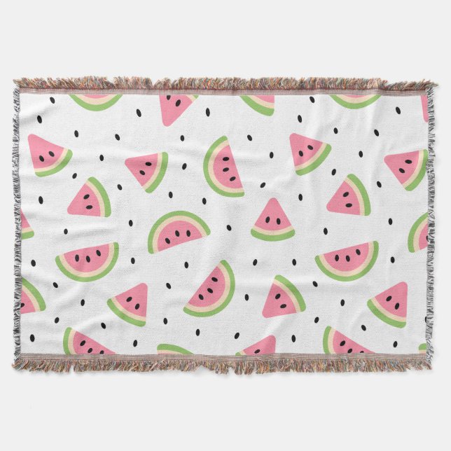 Pink Watermelons, Watermelon Seeds, Summer Pattern Throw Blanket (Front)