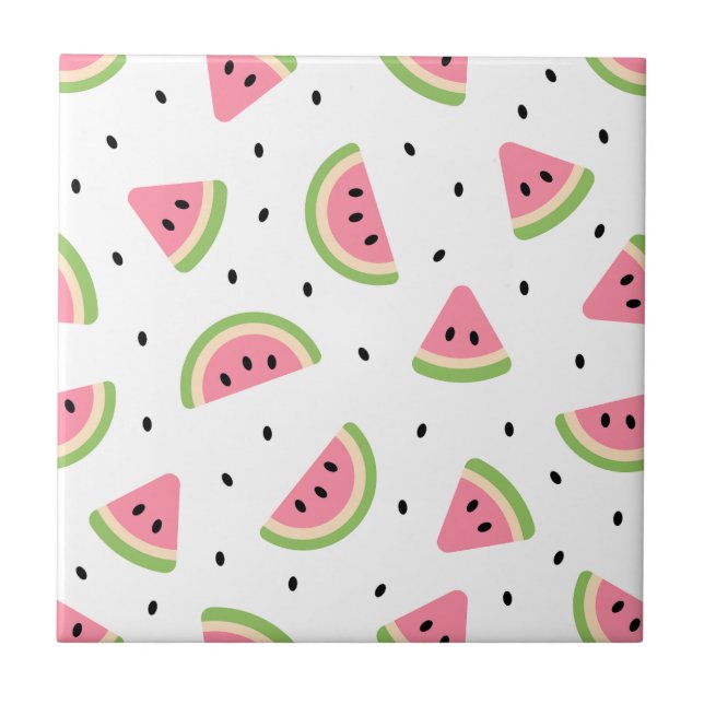 Pink Watermelons, Watermelon Seeds, Summer Pattern Tile (Front)