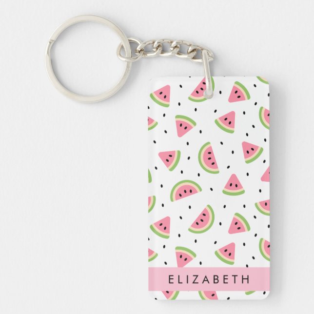 Pink Watermelons, Watermelon Seeds, Your Name Keychain (Front)
