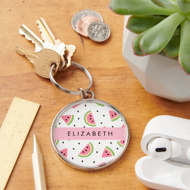 Pink Watermelons, Watermelon Seeds, Your Name Keychain (Desk)