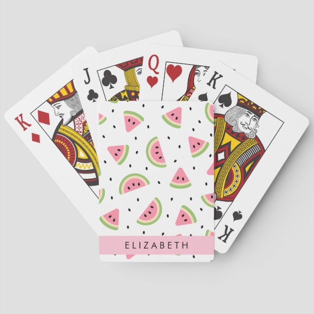 Pink Watermelons, Watermelon Seeds, Your Name Playing Cards (Back)