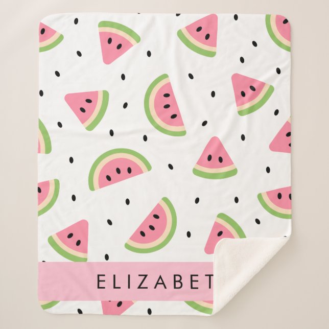 Pink Watermelons, Watermelon Seeds, Your Name Sherpa Blanket (Front)