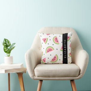 Pink Watermelons, Watermelon Seeds, Your Name Throw Pillow