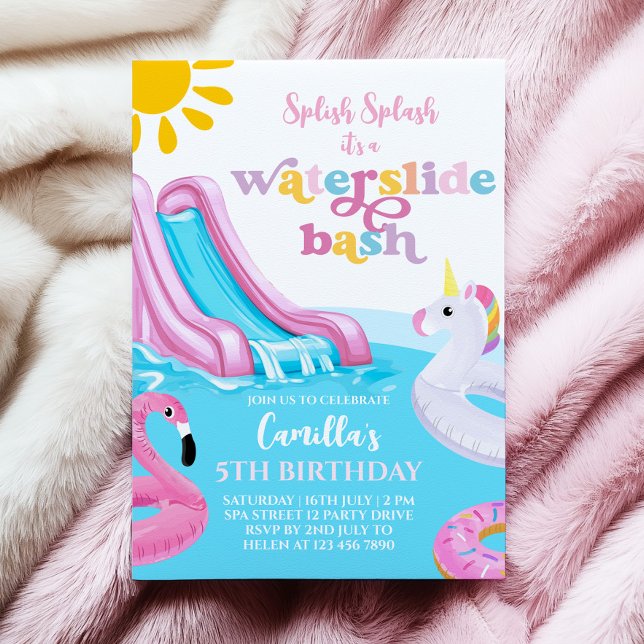 Pink Waterslide Pool Party Birthday Invitation (Creator Uploaded)
