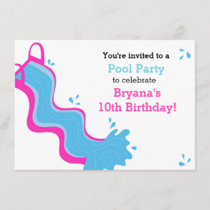 Pink Waterslide Pool Swim Party Girls Invitation