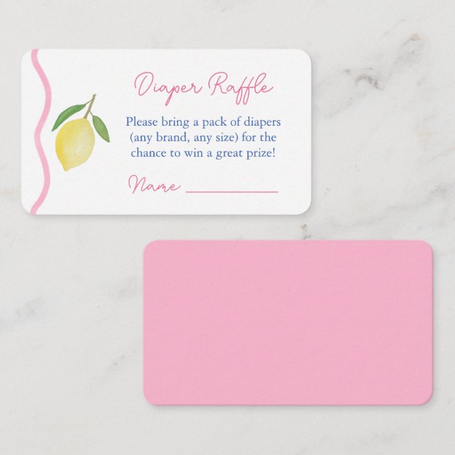 Pink Wave Border Citrus Diaper Raffle Baby Shower Enclosure Card (Front/Back)