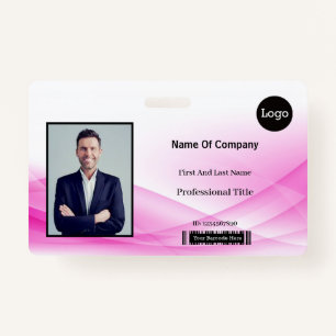 Pink Wave Design Photo Identification ID Badge