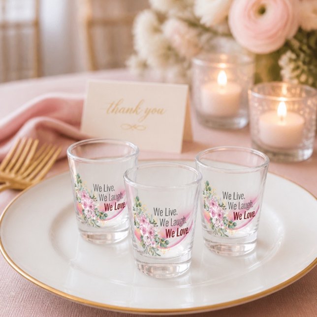 Pink Wave & Floral Wedding Favour Shot Glass (Creator Uploaded)