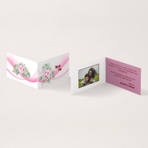 Pink Wave & Floral Wedding Thank You Card