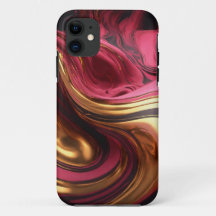 "Pink Waves: Artistic Pink and Gold iPhone/iPad Ca