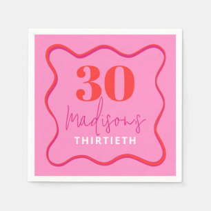 Pink Wavy 30th Birthday Party  Napkin