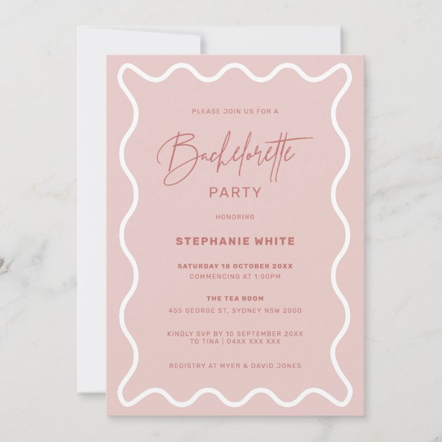 Pink Wavy Border Bachelorette Party Invitation (Front)