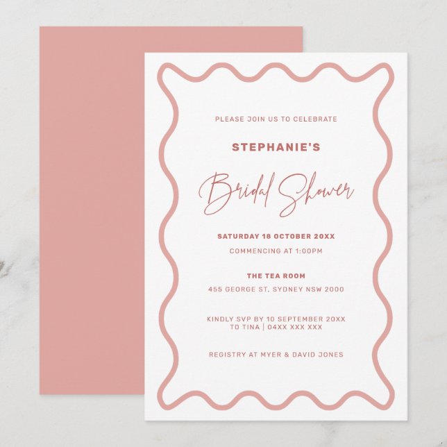 Pink Wavy Border Bridal Shower Invitation (Front/Back)