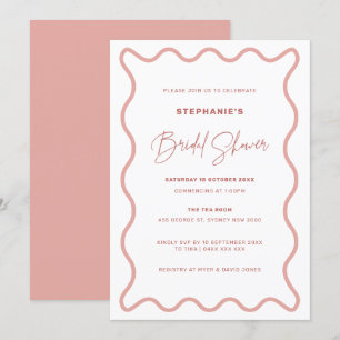 Pink Wavy Border Bridal Shower Invitation