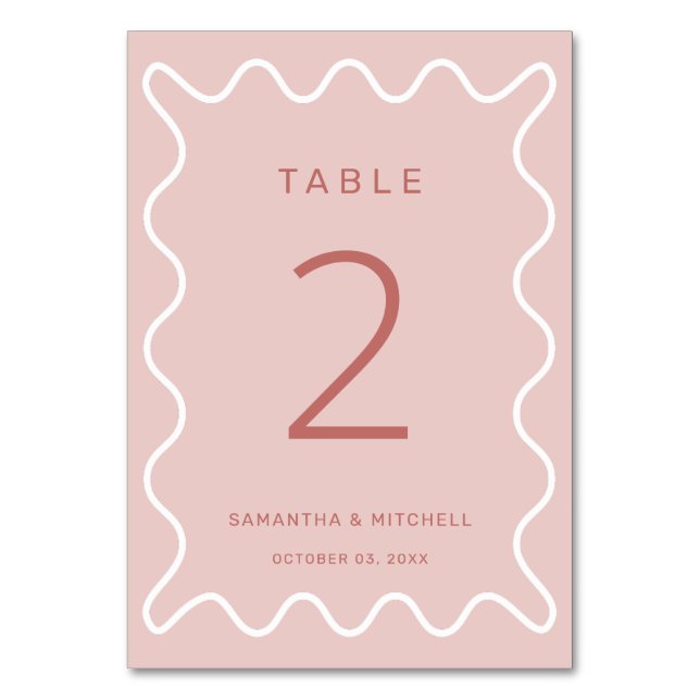 Pink Wavy Border Table Number (Front)