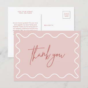 Pink Wavy Border Thank You postcard