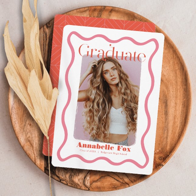 Pink Wavy Frame Photo Graduation Announcement (Creator Uploaded)