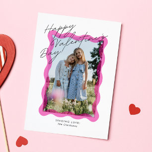 Pink Wavy Frame Valentine’s Day Photo Card