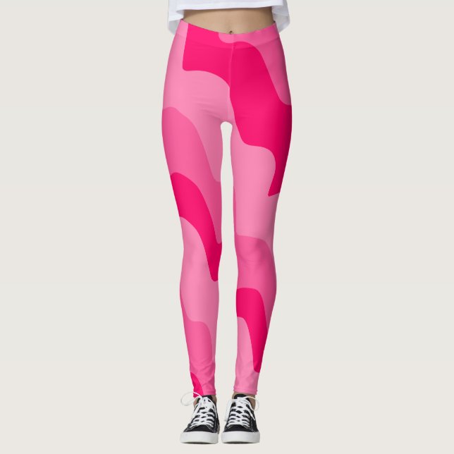 Pink wavy ocean waves gradient  leggings (Front)