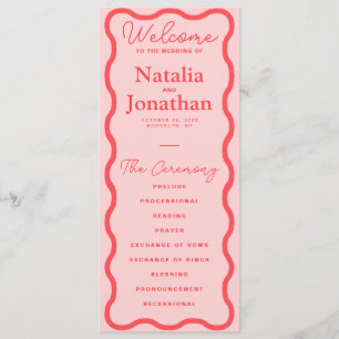 Pink Wavy Retro Wedding Program