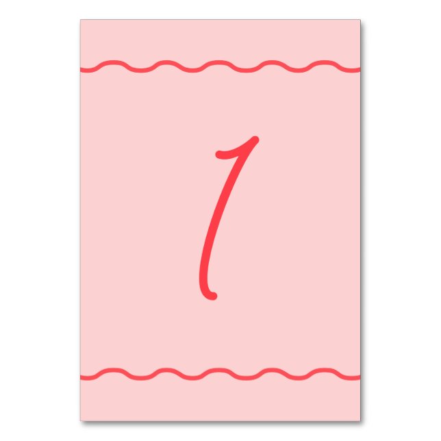 Pink Wavy Retro Wedding  Table Number (Front)