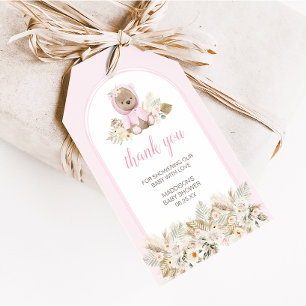 Pink We Can Bearly Wait Baby Shower Favor Tags