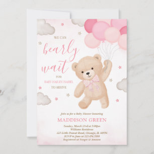 Pink We Can Bearly Wait Baby Shower Invitation