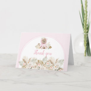 Pink We Can Bearly Wait Baby Shower  Thank You Card