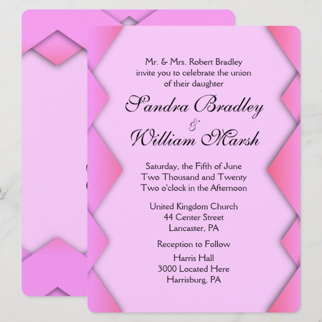 Pink Weave Wedding Invitation (Front/Back)