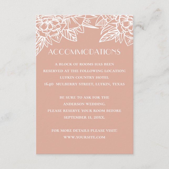 Pink wedding accommodations. Floral QR details Enclosure Card (Front)
