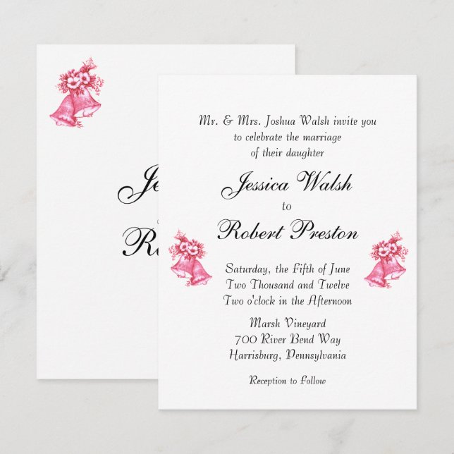 Pink Wedding Bells Invitation (Front/Back)
