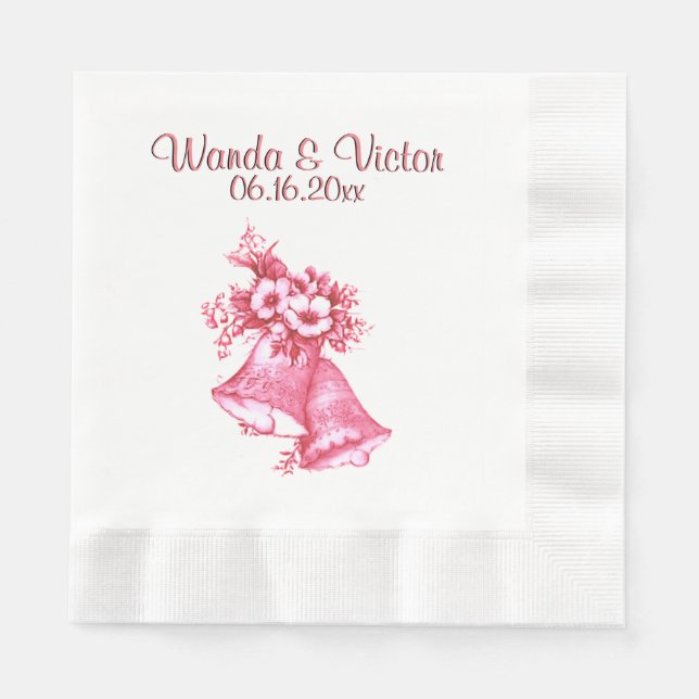 Pink Wedding Bells Personalized Napkin (Front)