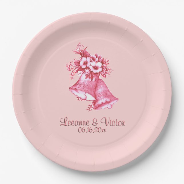 Pink Wedding Bells Personalized Paper Plate (Front)