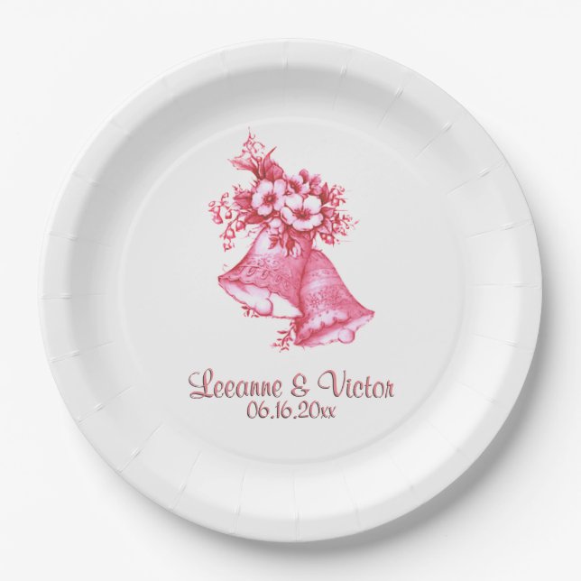 Pink Wedding Bells Personalized Paper Plate (Front)