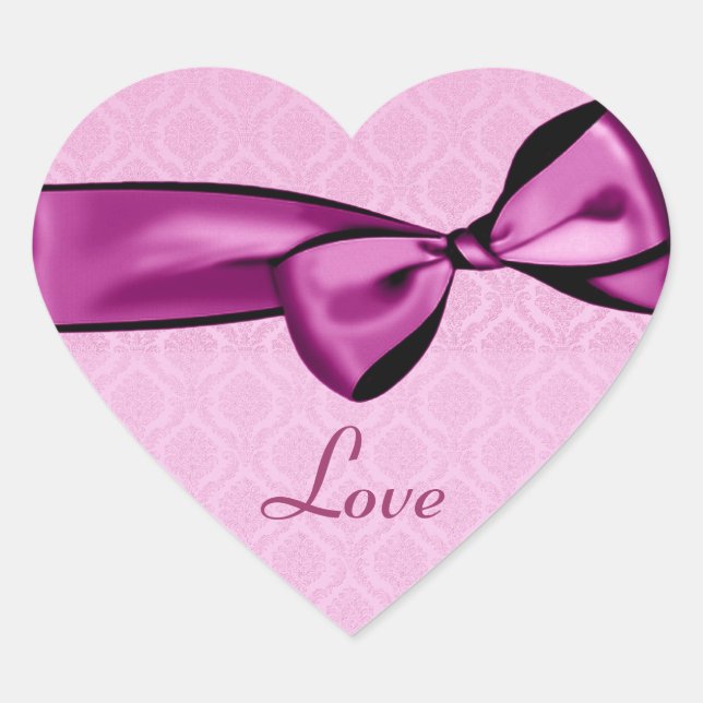 PINK Wedding Bow Damask Heart Sticker (Front)
