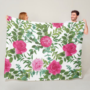 Pink Wedding Bright Floral Fuchsia Fleece Blanket
