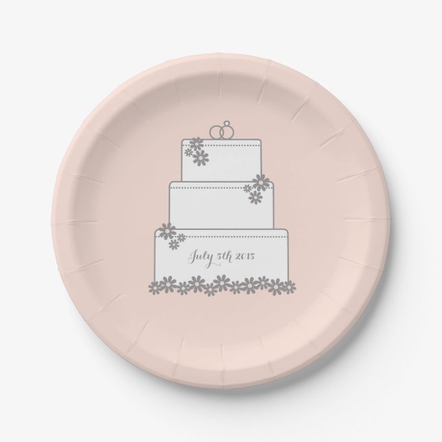 Pink Wedding Cake Dessert Reception Plate (Front)